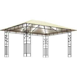 vidaXL - Prieel Met Lichtslinger - Crème - Stof - 4 x 3 x 2.73 m