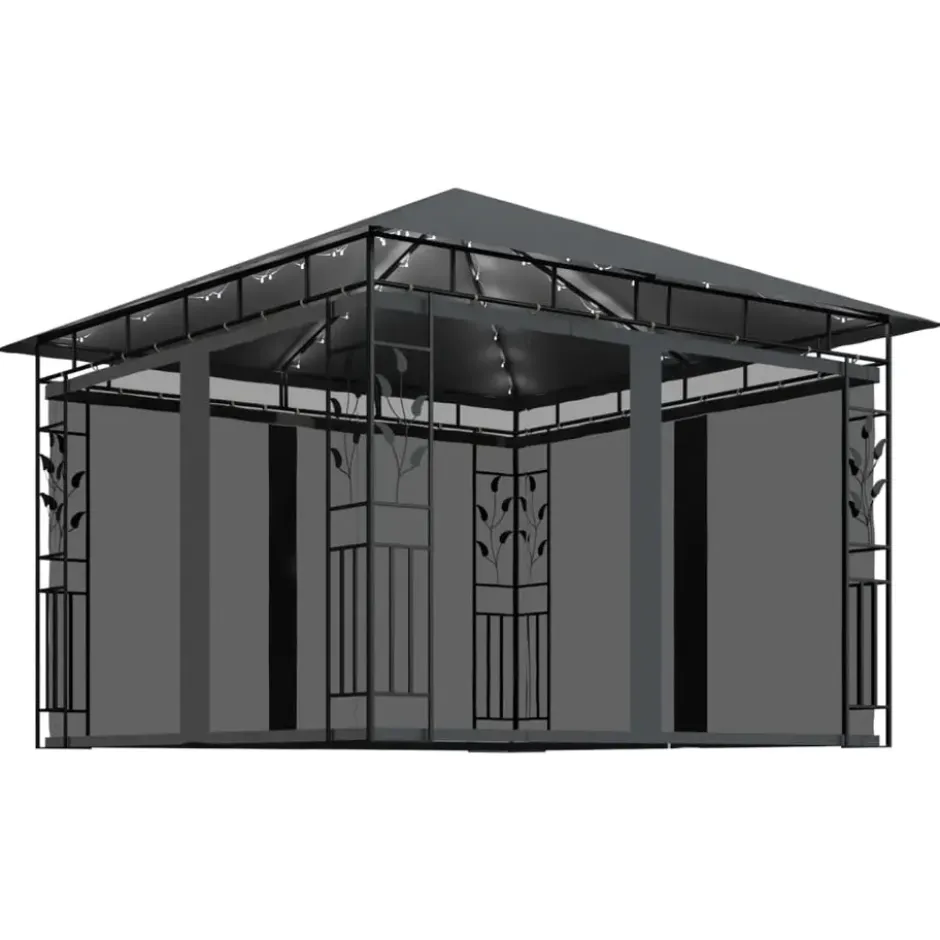 vidaXL - Prieel Met Lichtslinger - Antraciet - Stof - 3 x 3 x 2.73 m