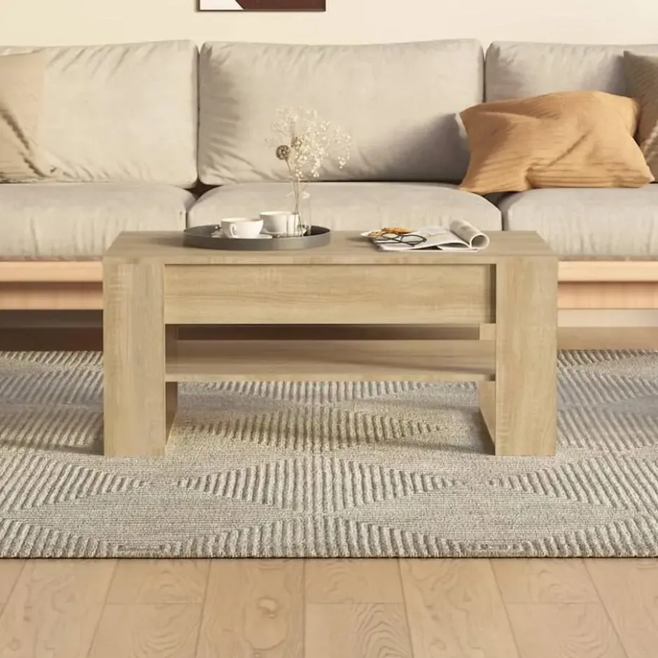 vidaXL - Rechthoekige Salontafel met schap - Sonoma eiken - Hout - 102x55 cm