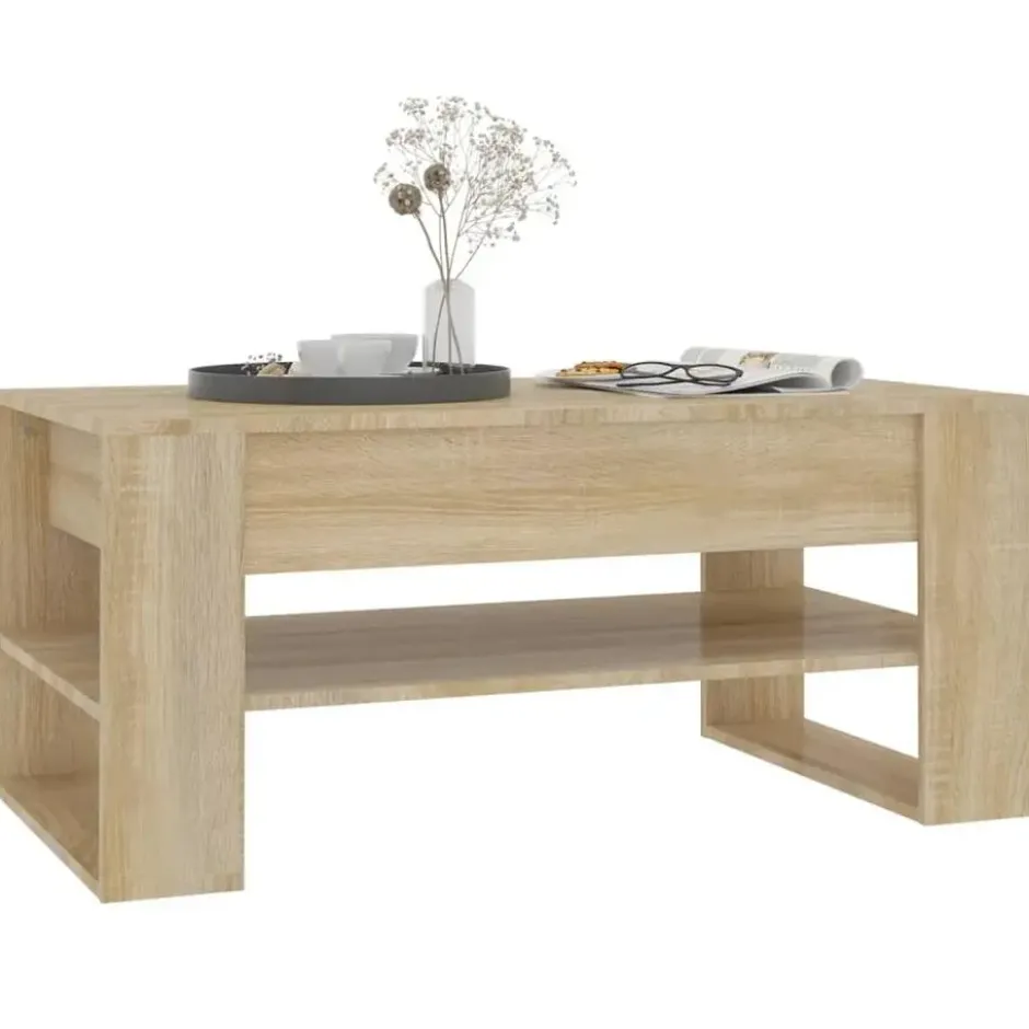 vidaXL - Rechthoekige Salontafel met schap - Sonoma eiken - Hout - 102x55 cm