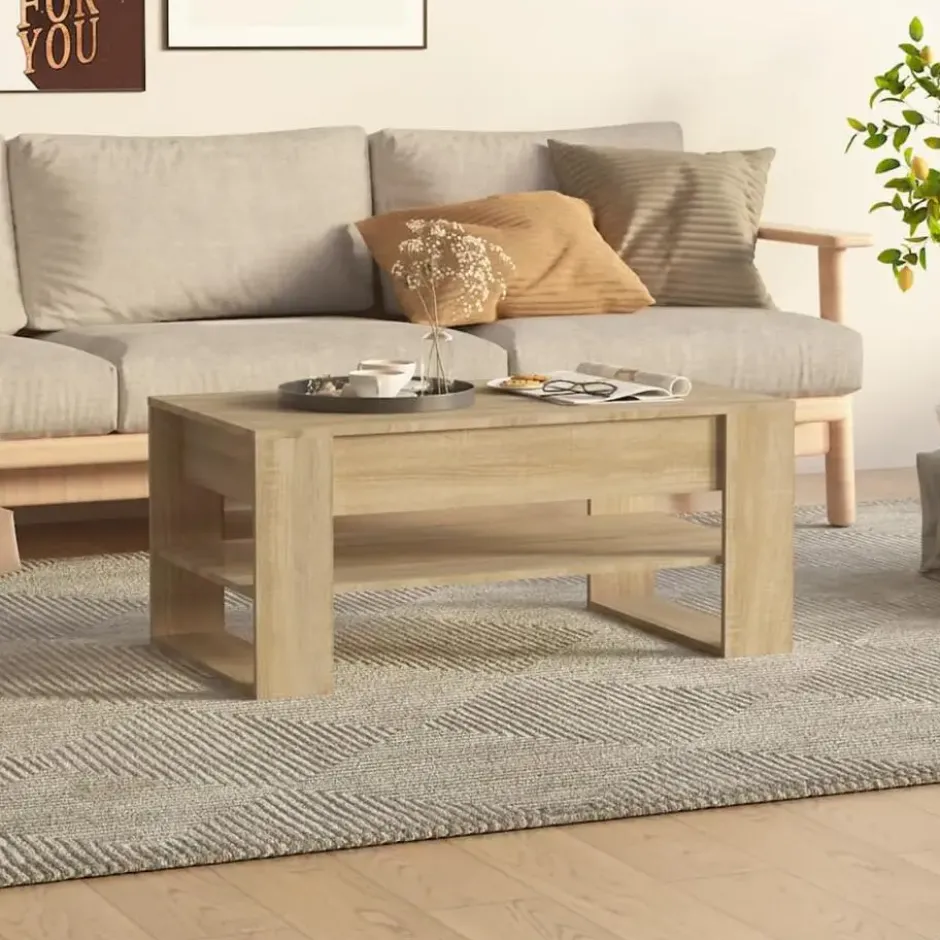 vidaXL - Rechthoekige Salontafel met schap - Sonoma eiken - Hout - 102x55 cm