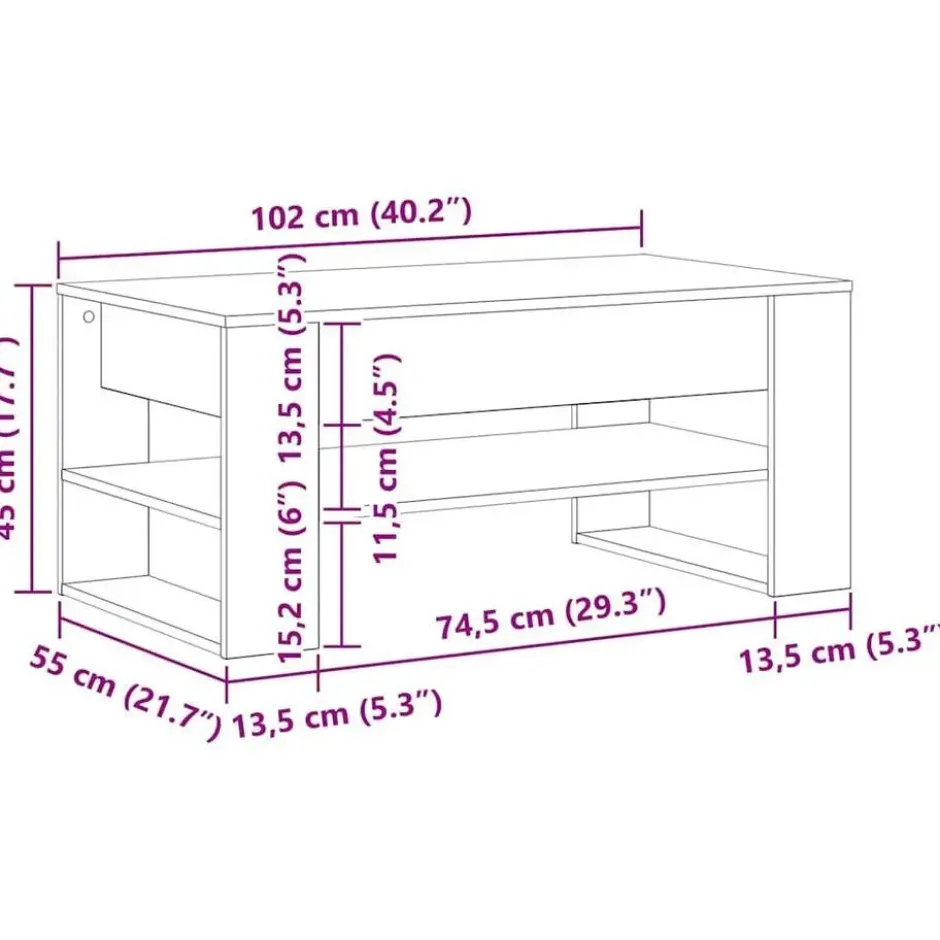 vidaXL - Rechthoekige Salontafel met plank - Artisanaal eiken - Hout - 102x55 cm