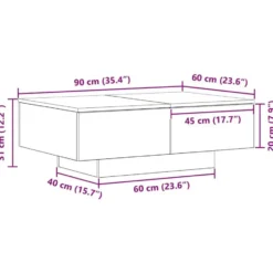vidaXL - Rechthoekige Salontafel met 4 lades - Zwart eiken - Hout - 90x60 cm