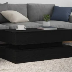 vidaXL - Rechthoekige Salontafel met LED - Zwart eiken - Hout - 90x50x40 cm