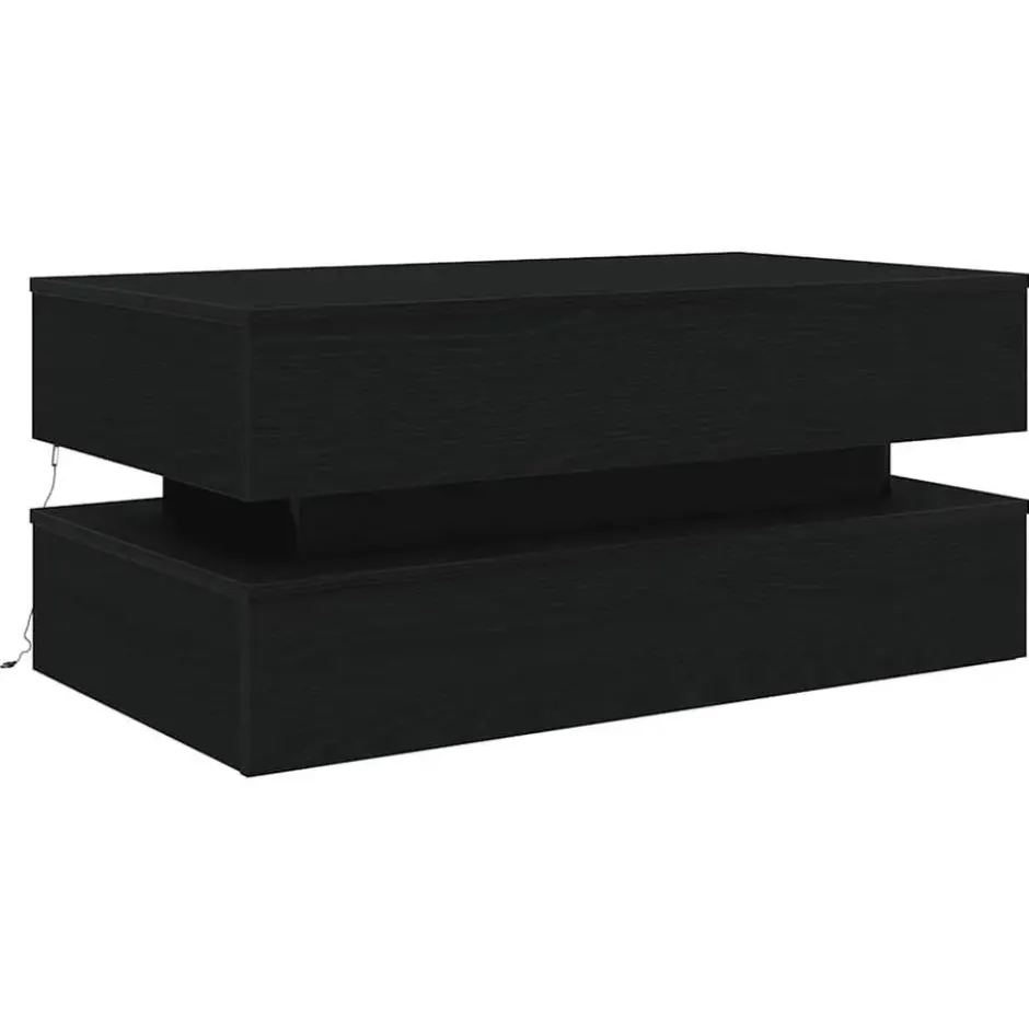 vidaXL - Rechthoekige Salontafel met LED - Zwart eiken - Hout - 90x50x40 cm