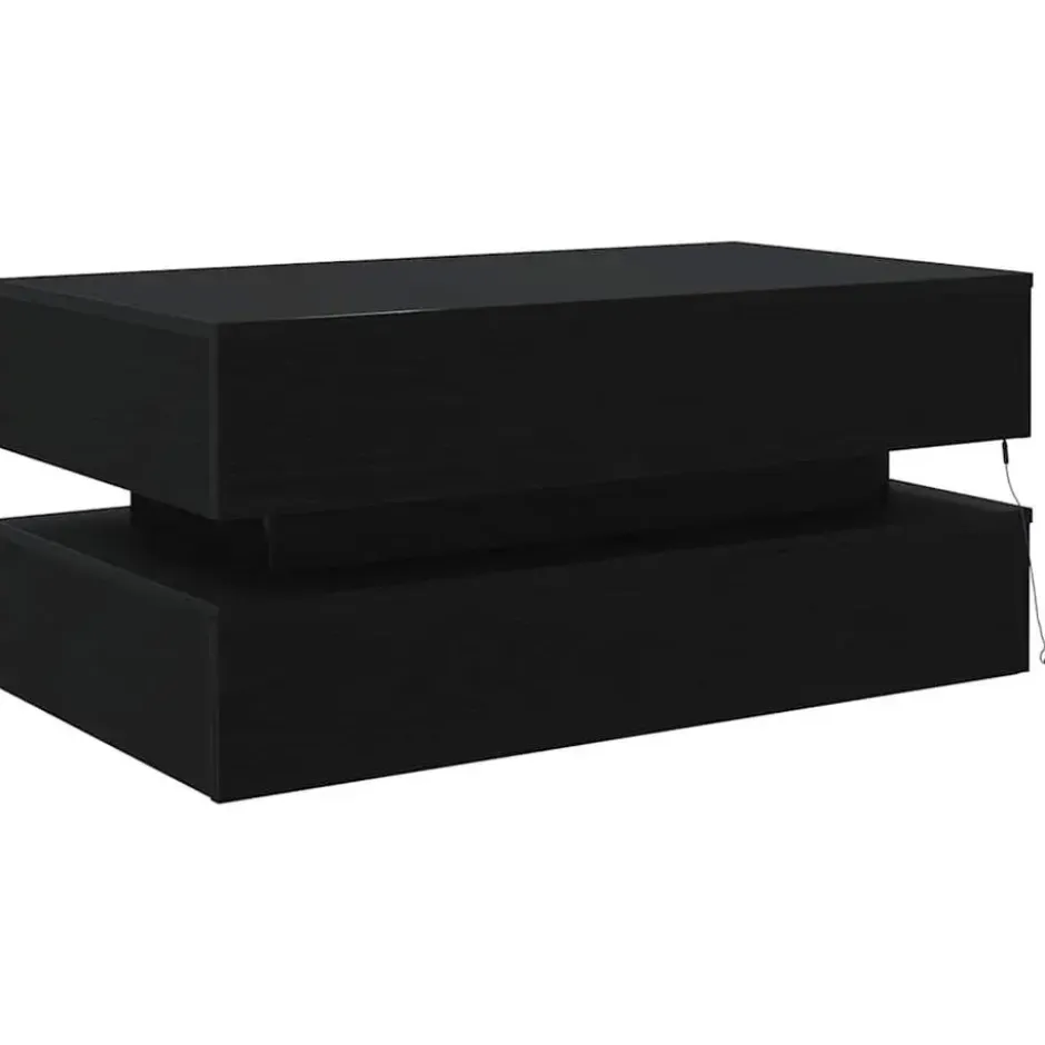 vidaXL - Rechthoekige Salontafel met LED - Zwart eiken - Hout - 90x50x40 cm