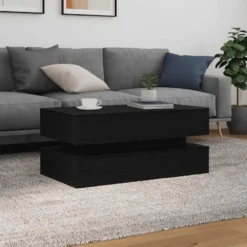 vidaXL - Rechthoekige Salontafel met LED - Zwart eiken - Hout - 90x50x40 cm