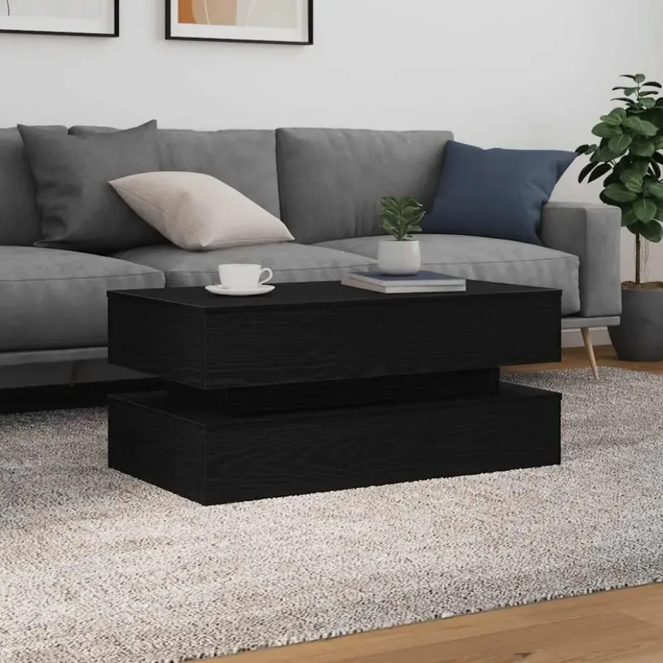 vidaXL - Rechthoekige Salontafel met LED - Zwart eiken - Hout - 90x50x40 cm
