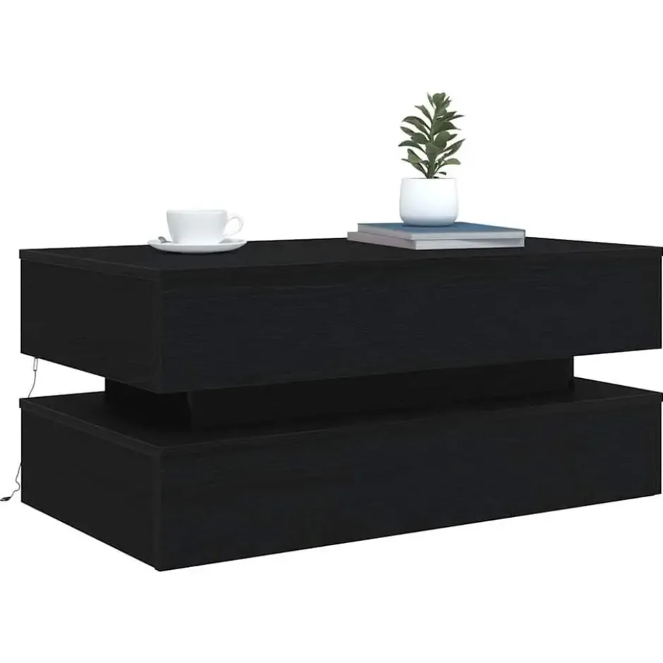 vidaXL - Rechthoekige Salontafel met LED - Zwart eiken - Hout - 90x50x40 cm