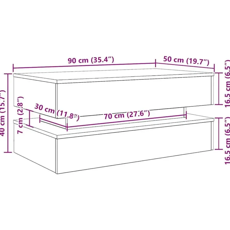 vidaXL - Rechthoekige Salontafel met LED - Zwart eiken - Hout - 90x50x40 cm