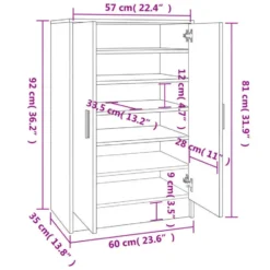 vidaXL - Schoenenkast - Bruin - Bewerkt hout - 60 x 35 x 92 cm