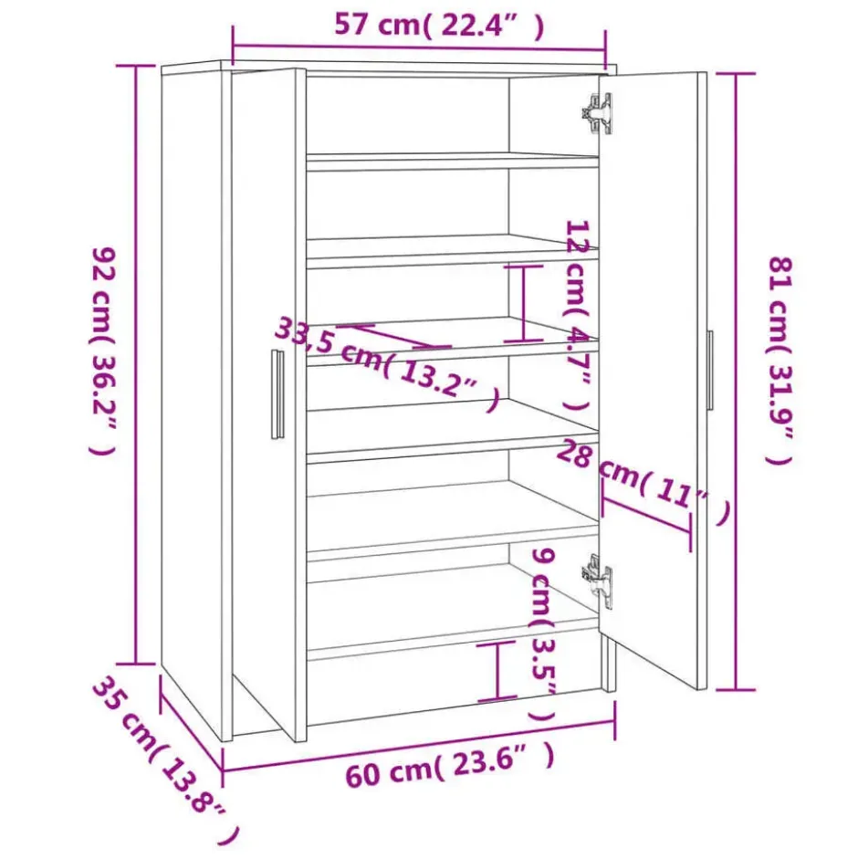 vidaXL - Schoenenkast - Bruin - Bewerkt hout - 60 x 35 x 92 cm