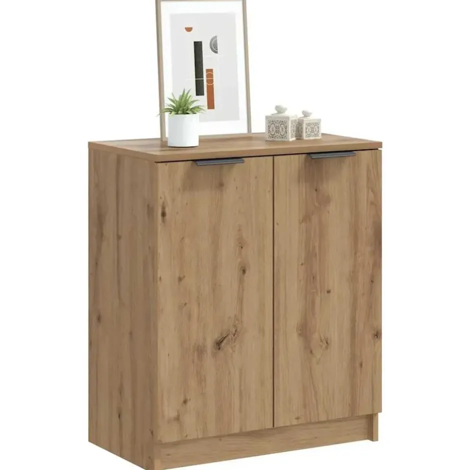 vidaXL - Schoenenkast met 2 deuren - Artisanaal eiken - Hout - 59x35x70 cm