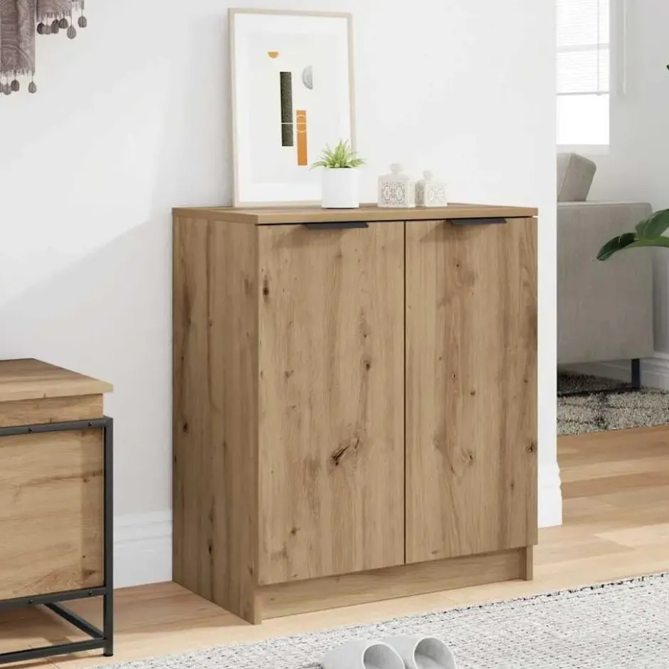 vidaXL - Schoenenkast met 2 deuren - Artisanaal eiken - Hout - 59x35x70 cm