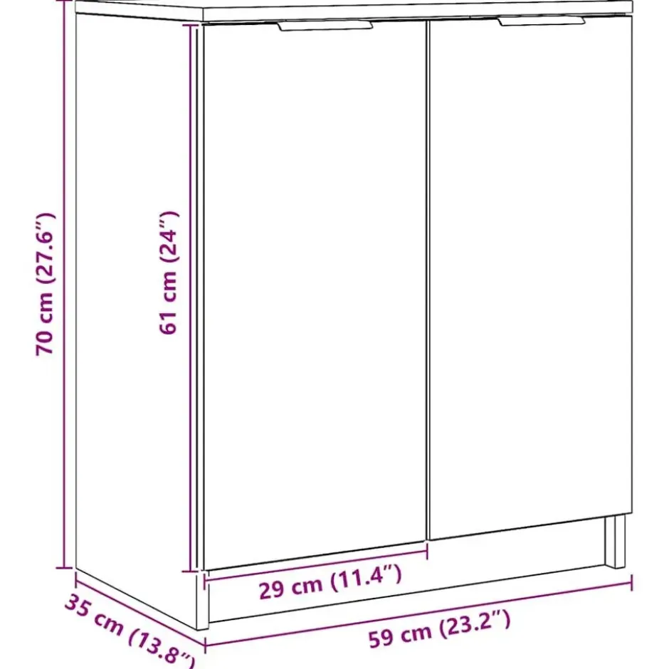 vidaXL - Schoenenkast met 2 deuren - Artisanaal eiken - Hout - 59x35x70 cm