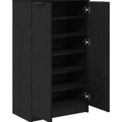 vidaXL - Schoenenkast met 2 deuren - Zwart eiken - Bewerkt hout - 59x35x100 cm