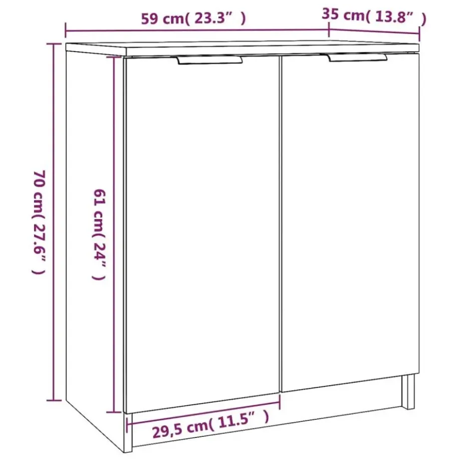 vidaXL - Schoenenkast met 2 deuren - Wit - Bewerkt hout - 59x35x70 cm
