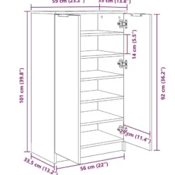 vidaXL - Schoenenkast met 2 deuren - Wit - Bewerkt hout - 59x35x100.5 cm