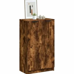 vidaXL - Schoenenkast met 2 deuren - Gerookt eiken - Hout - 59x35x100 cm