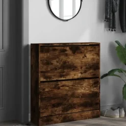 vidaXL - Schoenenkast met 2 kleppen - Gerookt eiken - Hout - 80x21x87.5 cm