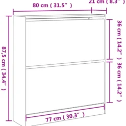 vidaXL - Schoenenkast met 2 kleppen - Wit - Bewerkt hout - 80x21x87.5 cm