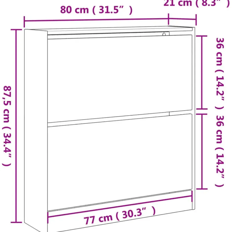 vidaXL - Schoenenkast met 2 kleppen - Wit - Bewerkt hout - 80x21x87.5 cm