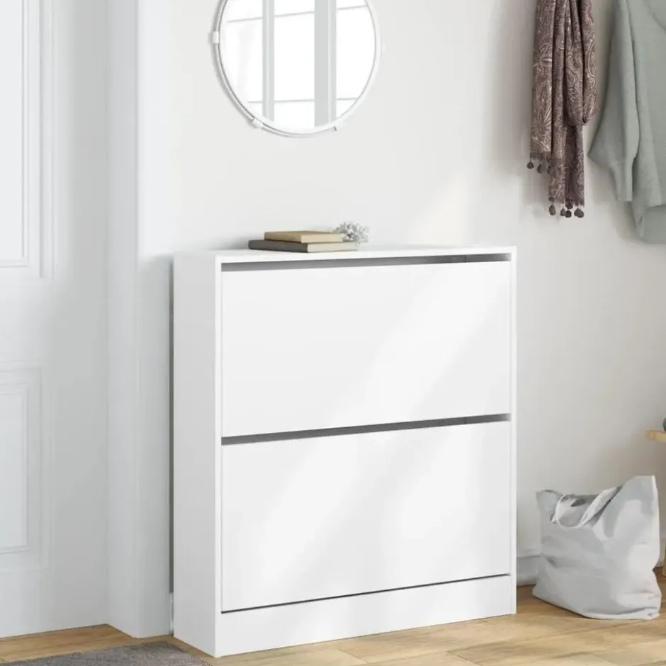 vidaXL - Schoenenkast met 2 kleppen - Wit - Bewerkt hout - 80x21x87.5 cm