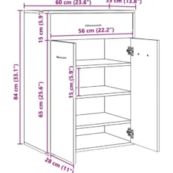 vidaXL - Schoenenkast met 1 lade 2 deuren - Artisan eiken - Hout - 60x35x84 cm