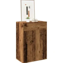 vidaXL - Schoenenkast met 1 lade en 2 deuren - Oud hout - Hout - 60x35x84 cm