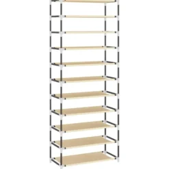vidaXL - Schoenenkast met stoffen deuren - 18 paar - Crème - 60x30x166 cm