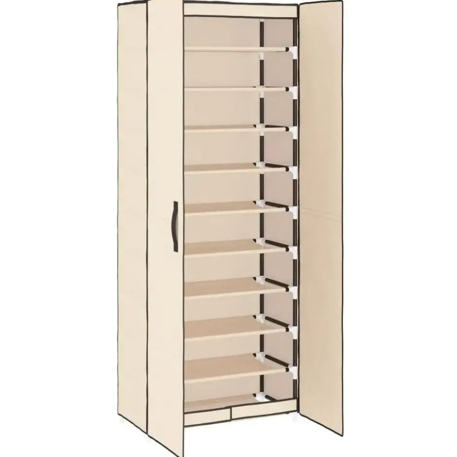 vidaXL - Schoenenkast met stoffen deuren - 18 paar - Crème - 60x30x166 cm