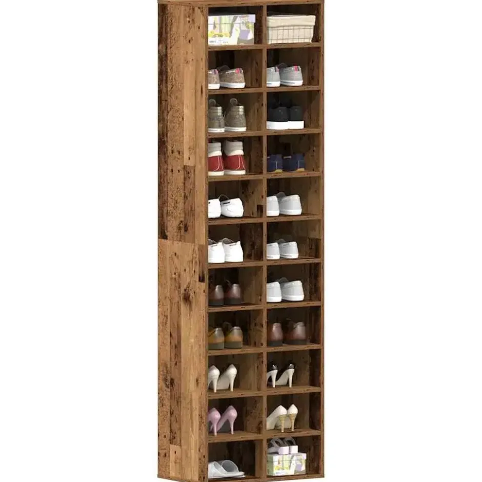 vidaXL - Schoenenkast - Oud hout - Bewerkt hout - 22 paar - 54x34x183 cm