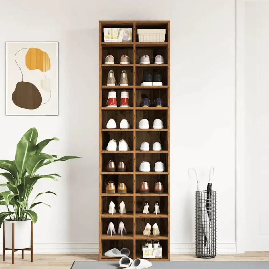 vidaXL - Schoenenkast - Oud hout - Bewerkt hout - 22 paar - 54x34x183 cm