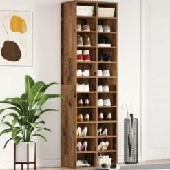 vidaXL - Schoenenkast - Oud hout - Bewerkt hout - 22 paar - 54x34x183 cm