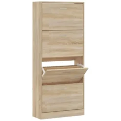vidaXL - Schoenenkast 8 paar met 4 kleppen - Sonoma eiken - Hout - 63x24x147 cm