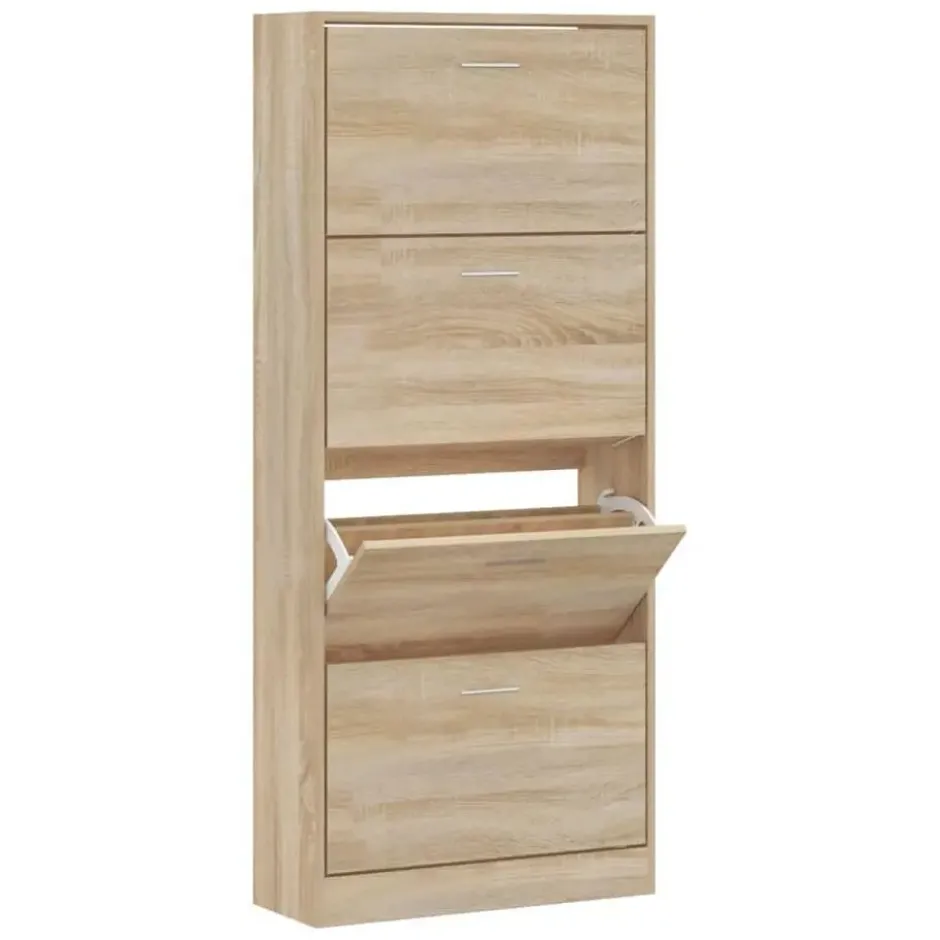 vidaXL - Schoenenkast 8 paar met 4 kleppen - Sonoma eiken - Hout - 63x24x147 cm
