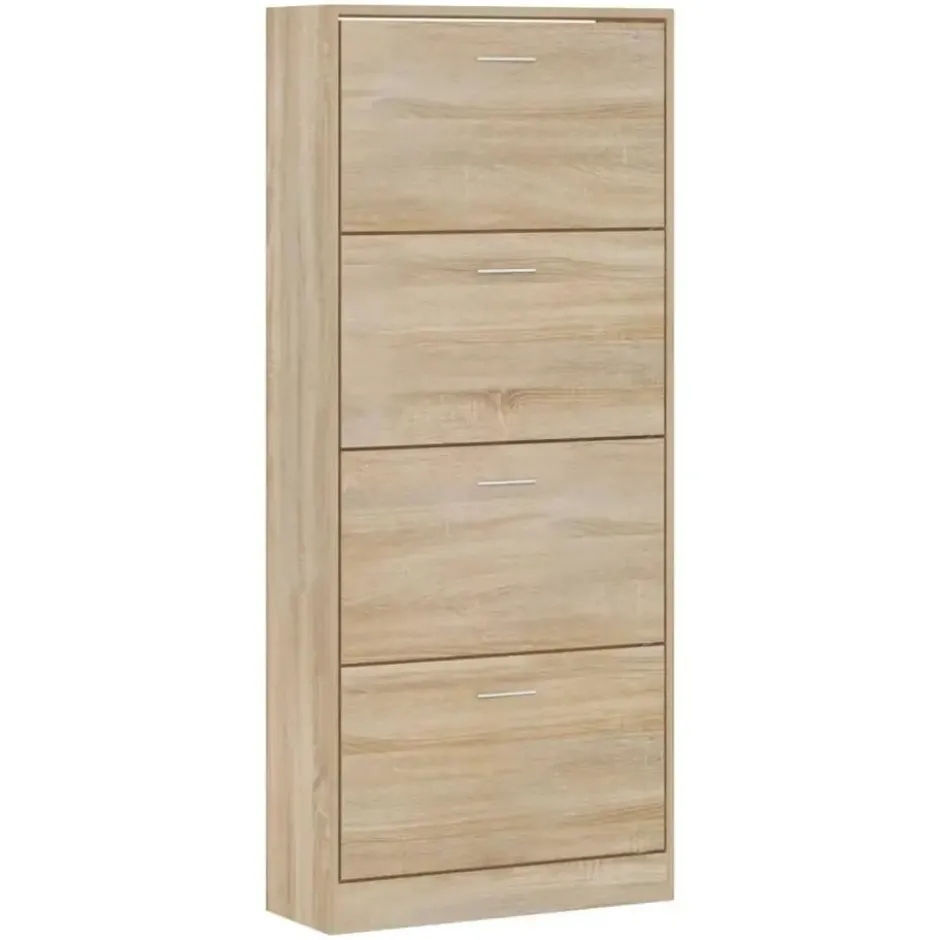 vidaXL - Schoenenkast 8 paar met 4 kleppen - Sonoma eiken - Hout - 63x24x147 cm