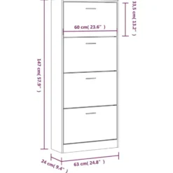 vidaXL - Schoenenkast 8 paar met 4 kleppen - Sonoma eiken - Hout - 63x24x147 cm