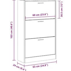 vidaXL - Schoenenkast 6 paar met 3 kleppen - Gerookt eiken - Hout - 63x24x103 cm