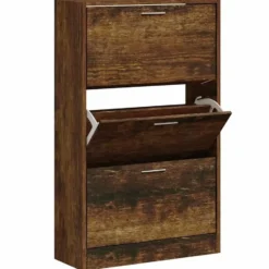vidaXL - Schoenenkast 6 paar met 3 kleppen - Gerookt eiken - Hout - 63x24x103 cm