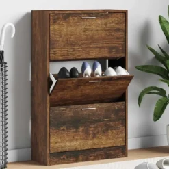 vidaXL - Schoenenkast 6 paar met 3 kleppen - Gerookt eiken - Hout - 63x24x103 cm