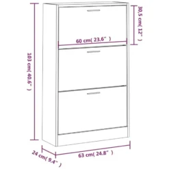 vidaXL - Schoenenkast 6 paar met 3 kleppen - Bruin eiken - Hout - 63x24x103 cm