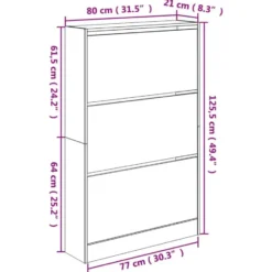 vidaXL - Schoenenkast 9 paar met 3 kleppen - Wit - Bewerkt hout - 80x21x125.5 cm