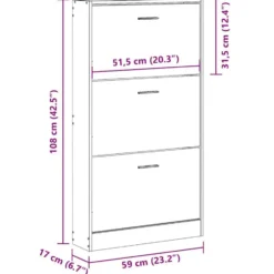 vidaXL - Schoenenkast 6 paar met 3 kleppen - Gerookt eiken - Hout - 59x17x108 cm