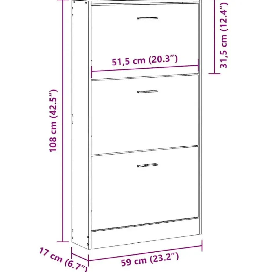vidaXL - Schoenenkast 6 paar met 3 kleppen - Gerookt eiken - Hout - 59x17x108 cm