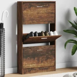 vidaXL - Schoenenkast 6 paar met 3 kleppen - Gerookt eiken - Hout - 59x17x108 cm
