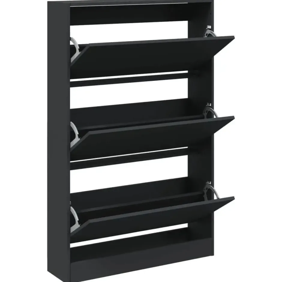 vidaXL - Schoenenkast 9 paar met 3 kleppen - Zwart - Hout - 80x21x125.5 cm