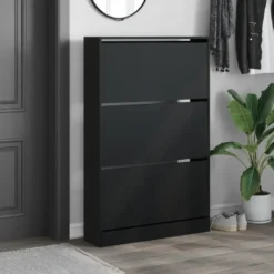 vidaXL - Schoenenkast 9 paar met 3 kleppen - Zwart - Hout - 80x21x125.5 cm