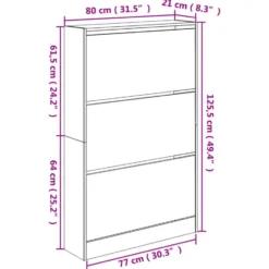 vidaXL - Schoenenkast 9 paar met 3 kleppen - Zwart - Hout - 80x21x125.5 cm