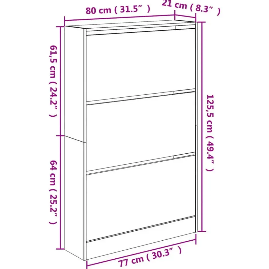 vidaXL - Schoenenkast 9 paar met 3 kleppen - Zwart - Hout - 80x21x125.5 cm